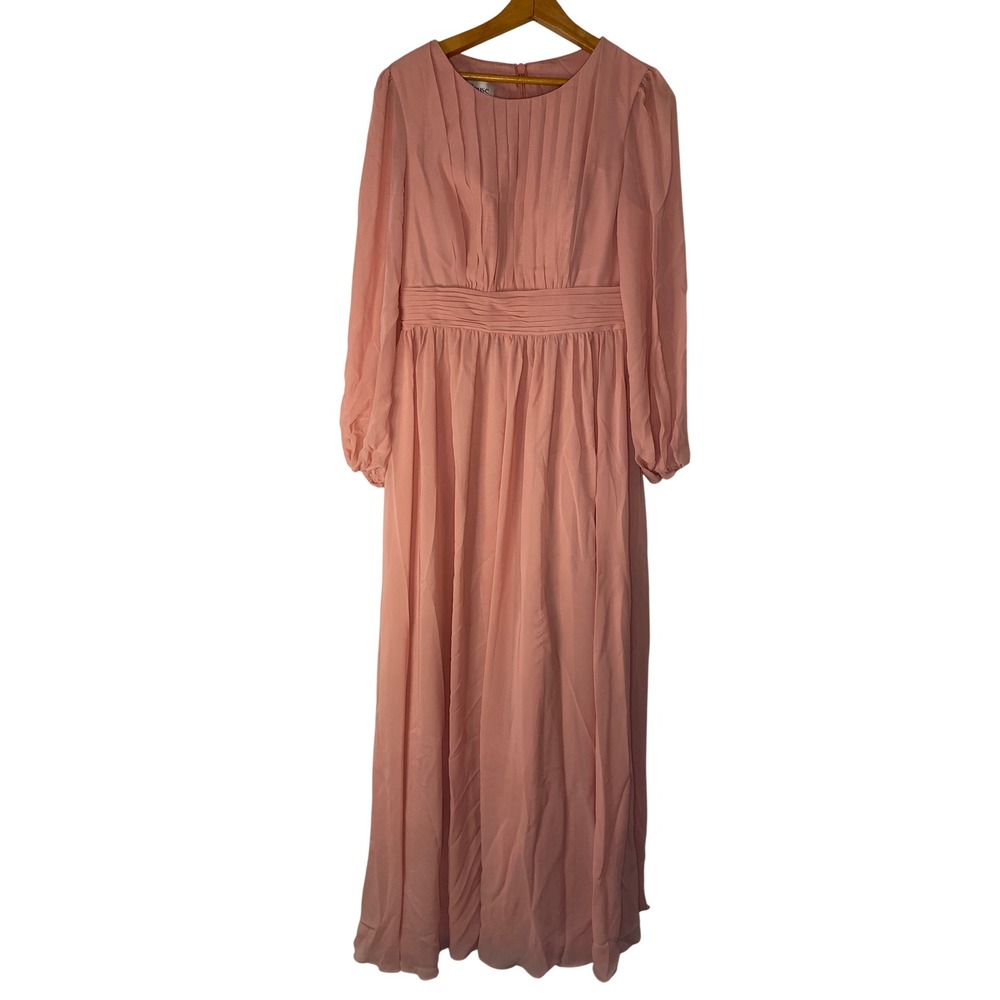 NEW JJS House Blush Pink Chiffon Long Sleeve Pleated Maxi Formal Dress Size 8